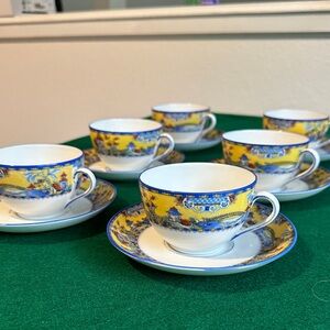 Vintage 1940s Bone China Tea Set By Victoria Czechoslovakia - Japanese Theme x 6